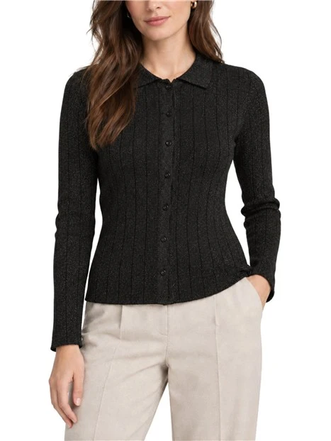 CARDIGAN CON COLLETTO IN LUREX DONNA NERO