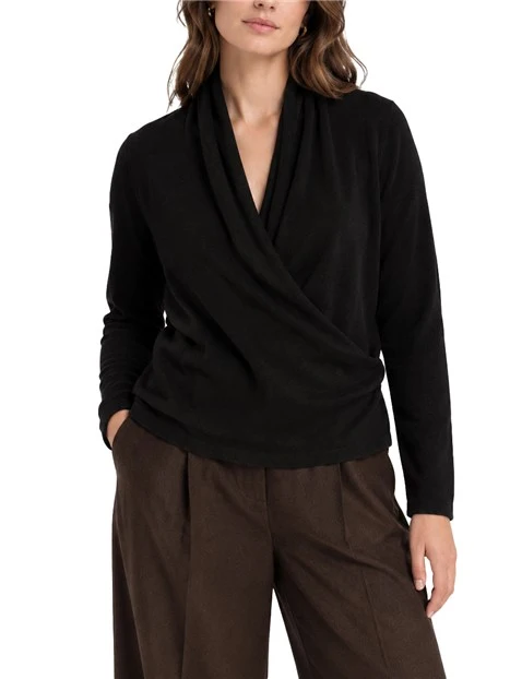 MAGLIA SCOLLO A V IN LANA MERINO DONNA NERO