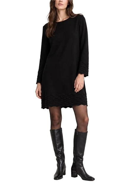 VESTITO CORTO CON LAVORAZIONE AI BORDI DONNA NERO