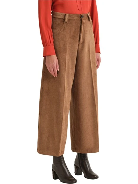 PANTALONI PALAZZO IN VELLUTO A COSTE DONNA MARRONE