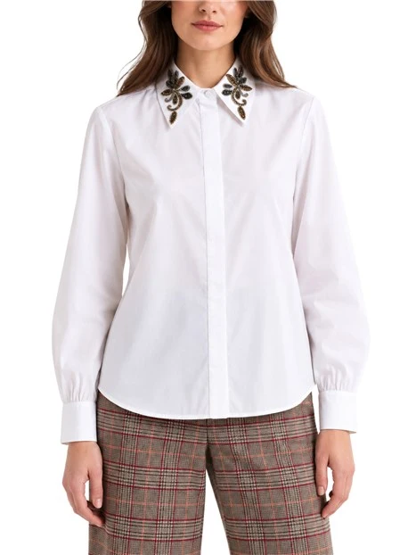 CAMICIA CON COLLO RICAMATO DONNA BIANCO