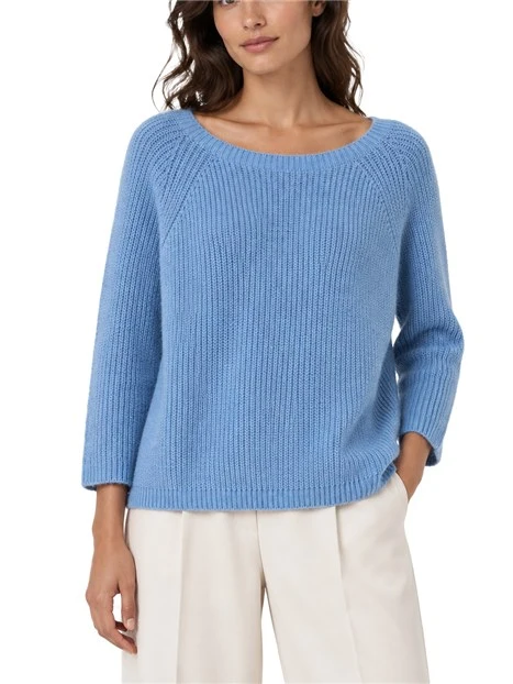 MAGLIA GIROCOLLO IN MISTO MOHAIR LAVORATA A PUNTO PANNOCCHIA DONNA AZZURRO