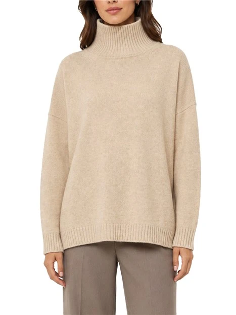 MAGLIA DOLCEVITA AMPIA IN FILATO DI PURA LANA DONNA BEIGE
