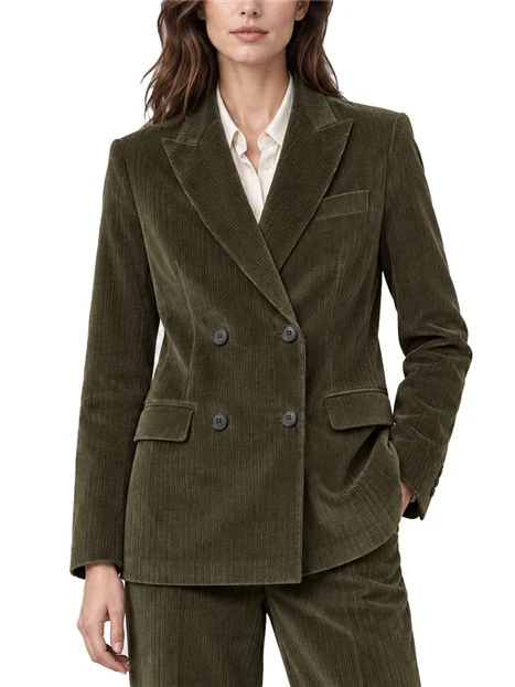 BLAZER DOPPIOPETTO IN VELLUTO DI COTONE DONNA VERDE