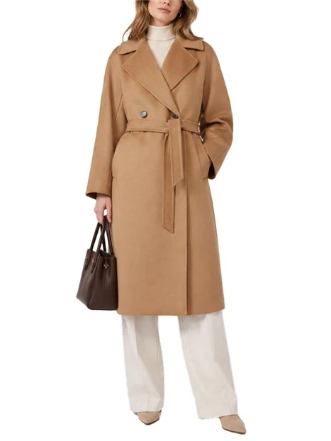 CAPPOTTO LUNGO A VESTAGLIA IN PURA LANA DONNA MARRONE