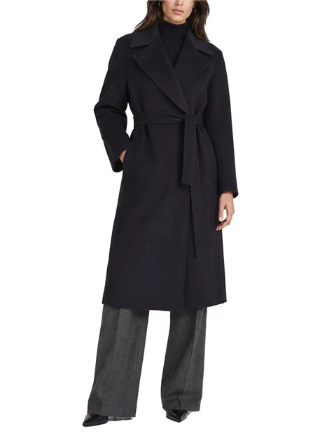 CAPPOTTO LUNGO A VESTAGLIA IN PURA LANA DONNA BLU