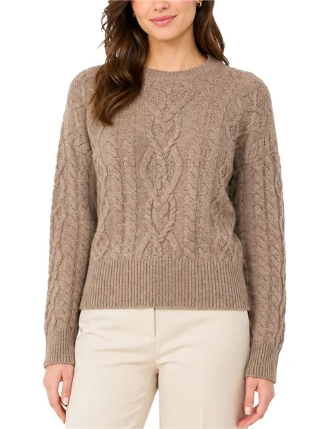 MAGLIA GIROCOLLO IN PURA LANA CON TRECCE DONNA MARRONE