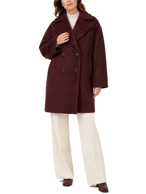 CAPPOTTO CORTO DOPPIOPETTO IN MISTO LANA E ALPACA DONNA BORDEAUX