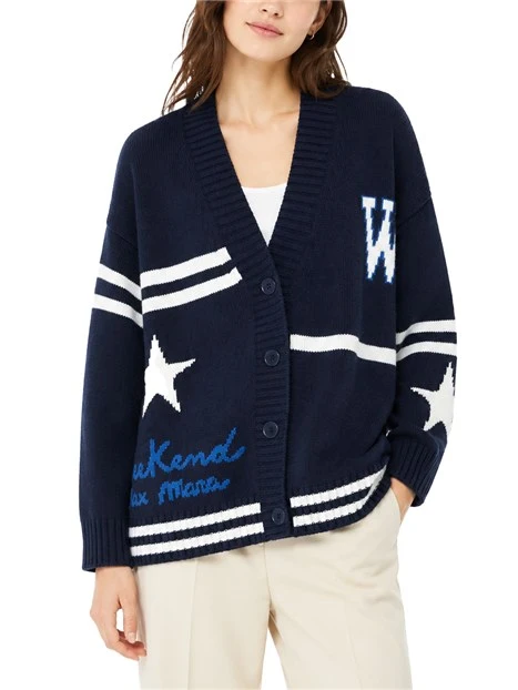 CARDIGAN JACQUARD IN PURA LANA DONNA BLU