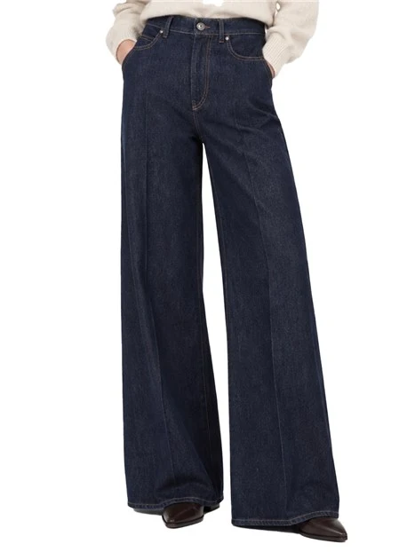 JEANS PALAZZO CINQUE TASCHE CON LABEL LOGATE DONNA BLU