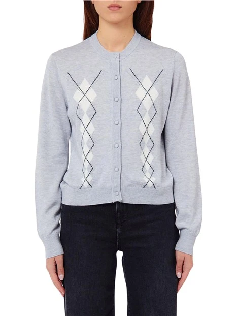 MAGLIA CARDIGAN STILE ARGYLE DONNA GRIGIO