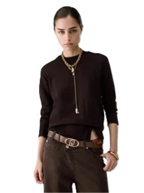 MAGLIA GIROCOLLO CON LOGO DONNA MARRONE SCURO