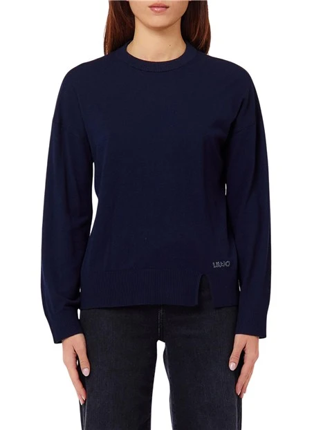 MAGLIA GIROCOLLO CON LOGO DONNA BLU NOTTE