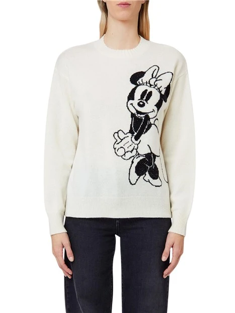 MAGLIA GIROCOLLO CON MINNIE DONNA BIANCO