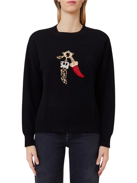 MAGLIA GIROCOLLO CON PORTAFORTUNA DONNA NERO