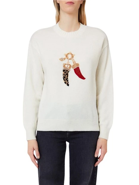 MAGLIA GIROCOLLO CON PORTAFORTUNA DONNA BIANCO