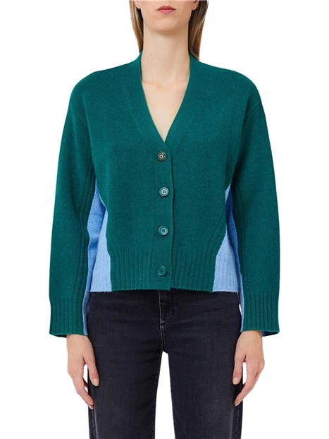 MAGLIA CARDIGAN CON SCOLLO A V DONNA BICOLORE