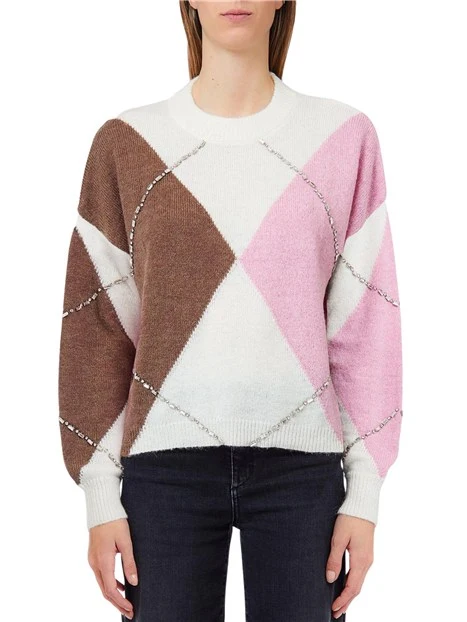 MAGLIA GIROCOLLO CON MOTIVO ARGYLE DONNA ROSA