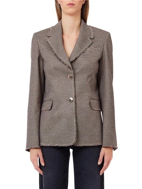 GIACCA BLAZER IN MINI PIED DE POULE CON PROFILI SFRANGIATI DONNA GRIGIO