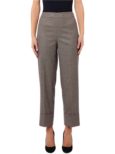 PANTALONI CROPPED MINI PIED DE POULE CON RISVOLTO DONNA GRIGIO