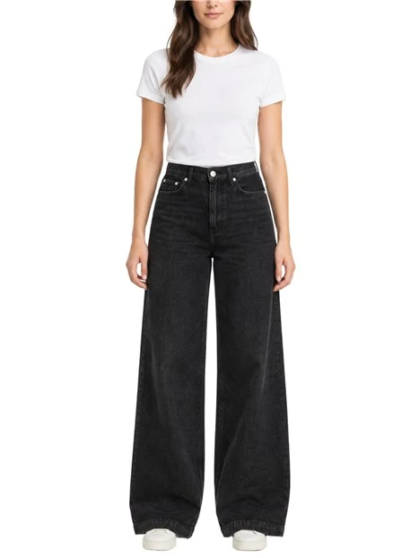 JEANS PALAZZO IN DENIM EFFETTO CHENILLE DONNA NERO