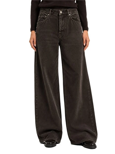 PANTALONI PALAZZO A COSTINE DONNA MARRONE SCURO