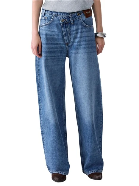 JEANS PALAZZO CON CINTONE ASIMMETRICO DONNA BLU DENIM