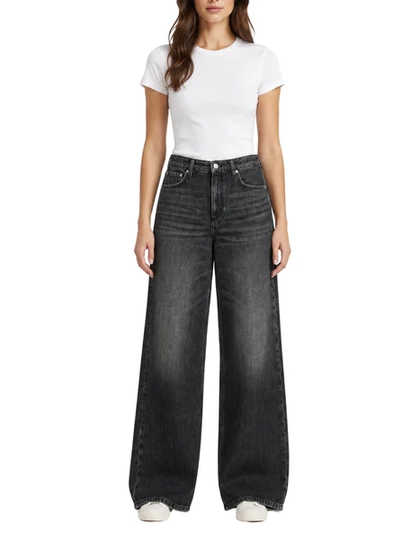 JEANS PALAZZO SUPER WIDE EFFETTO VINTAGE DONNA NERO