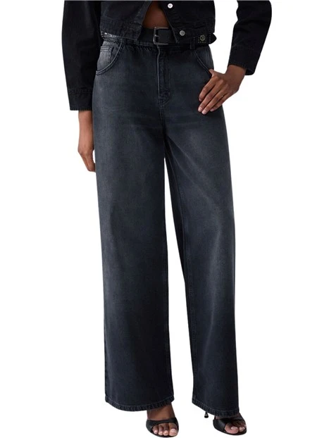 JEANS A ZAMPA CON CINTURA DONNA NERO DENIM