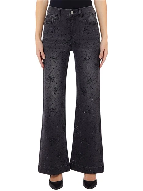 JEANS A ZAMPA CON MICRO STRASS DONNA NERO DENIM