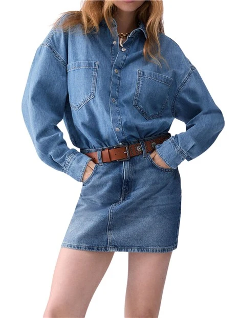 VESTITO CORTO IN DENIM CON CINTURA DONNA BLU DENIM