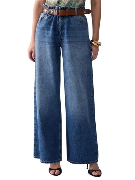 JEANS A ZAMPA CON CINTURA DONNA BLU DENIM