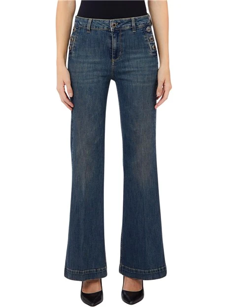 JEANS A ZAMPA CON BOTTONI GIOIELLO DONNA BLU DENIM