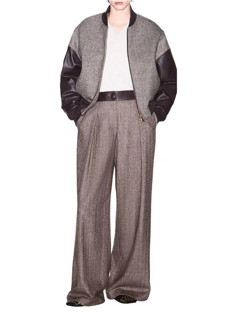 PANTALONI PALAZZO IN TESSUTO SPINATO DONNA GRIGIO