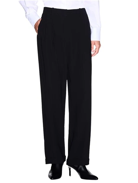 PANTALONI PALAZZO IN CREPE RICICLATO NERO