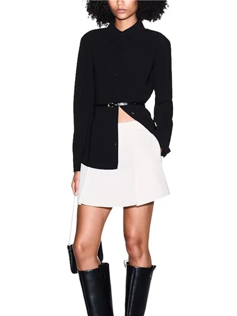 CAMICIA SLIM FIT IN CREPE CON CINTURA DONNA NERO