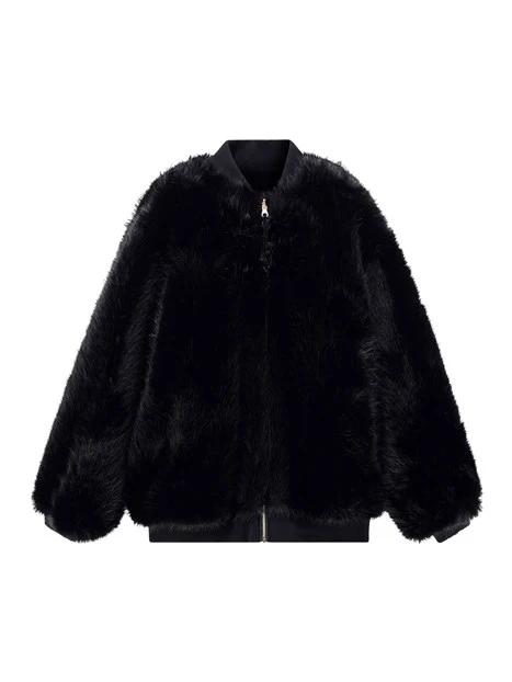 GIACCA CORTA BLOUSON EFFETTO PELLICCIA DONNA NERO