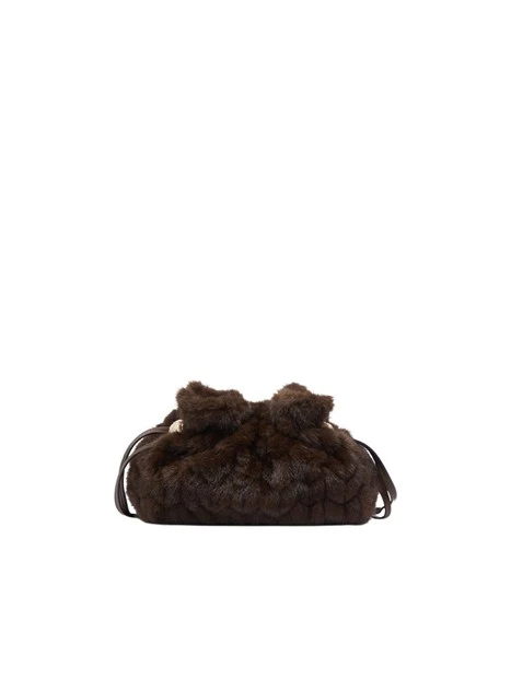 BORSA A SPALLA IN PELLICCIA SINTETICA DONNA MARRONE