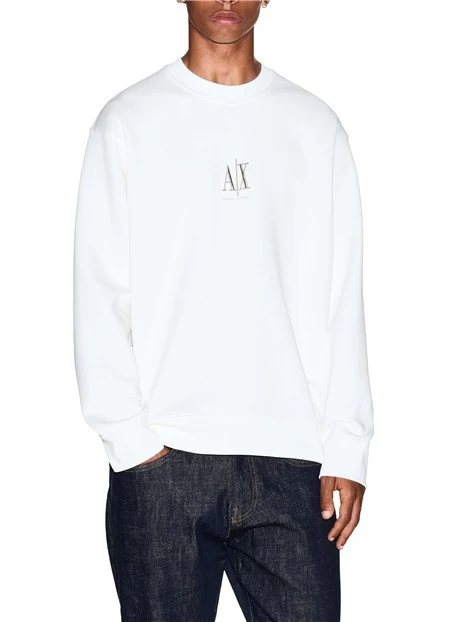 FELPA GIROCOLLO IN COTONE CON LOGO UOMO BIANCO