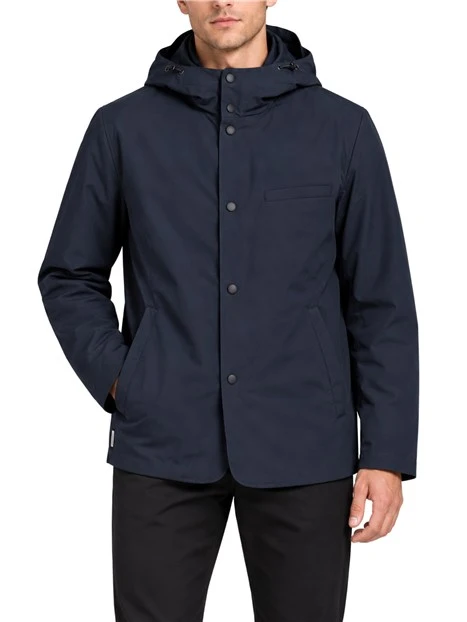 GIACCA IMPERMEABILE CASUAL CON CAPPUCCIO UOMO BLU
