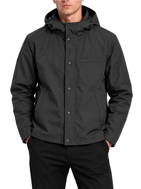 GIACCA IMPERMEABILE CASUAL CON CAPPUCCIO UOMO NERO