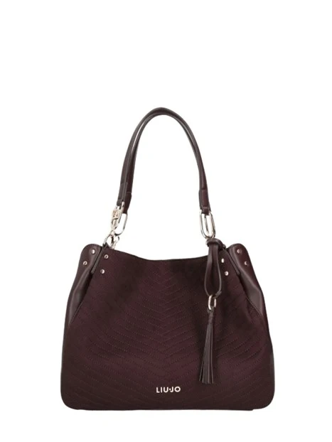 BORSA A SPALLA SATCHEL IN ECOCAMOSCIO TRAPUNTATO DONNA BORDEAUX