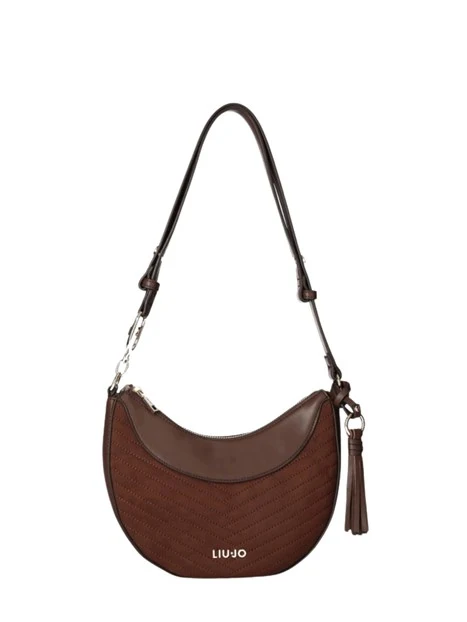 BORSA A SPALLA HOBO IN ECOCAMOSCIO TRAPUNTATO DONNA MARRONE