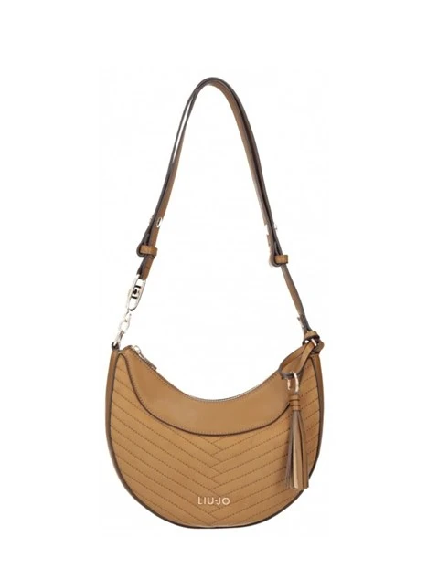 BORSA A SPALLA HOBO IN ECOCAMOSCIO TRAPUNTATO DONNA BEIGE