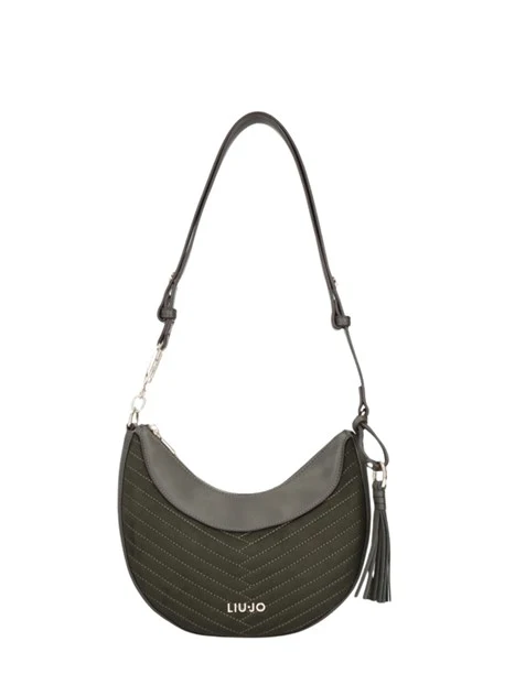 BORSA A SPALLA HOBO IN ECOCAMOSCIO TRAPUNTATO DONNA VERDE