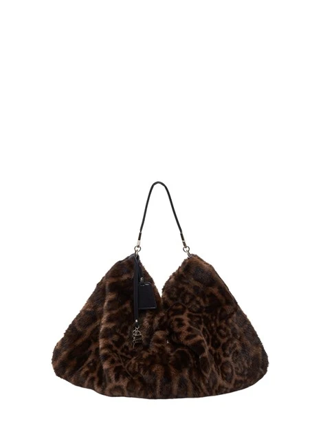 BORSA A SPALLA IN PELLICCIA SINTETICA ANIMALIER DONNA MARRONE