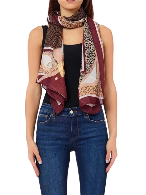 STOLA ANIMALIER CON CINTURINI DONNA ROSSO