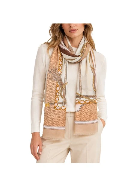 STOLA CON STAMPA A CATENE E NAPPE DONNA BEIGE
