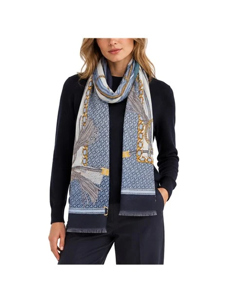 STOLA CON STAMPA A CATENE E NAPPE DONNA BLU