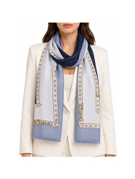 STOLA CON LOGO MONOGRAM E FIBBIE DECORATIVE DONNA AZZURRO